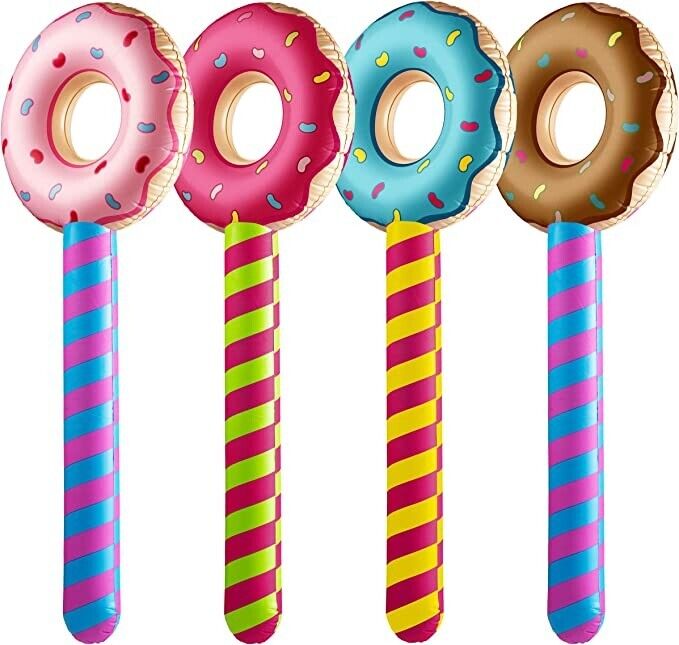 🍩 Set of 4 Inflatable Donuts – Assorted Colors, 24" Each