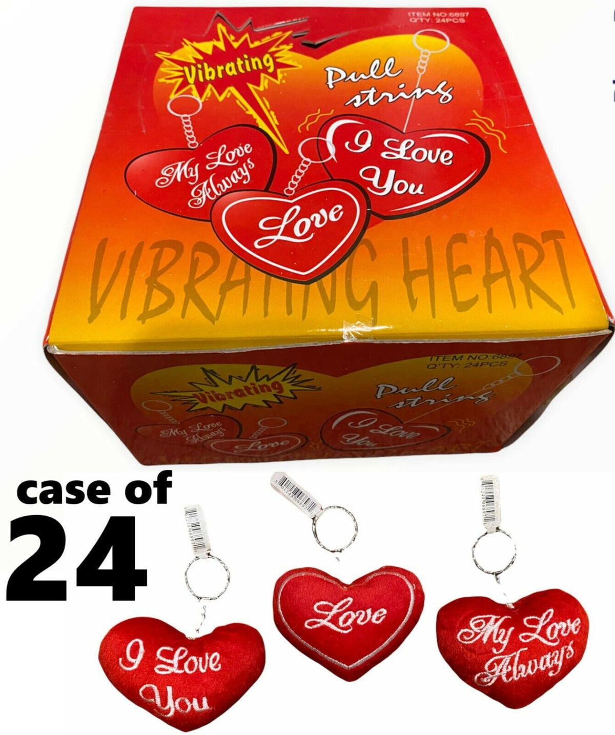 Wholesale Case of 24 Pull String Vibrating Hearts – Retro 80s Vibe Keychains ❤️🧵