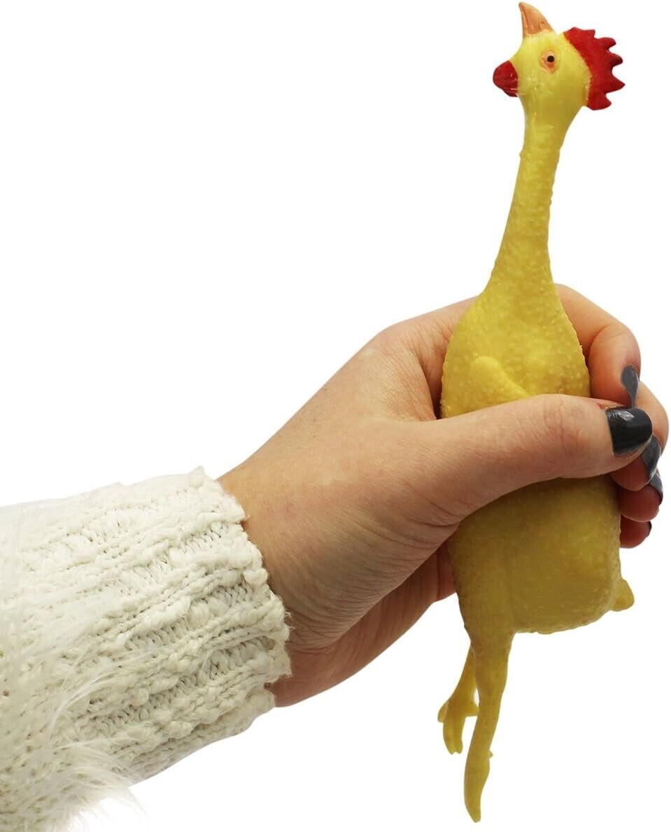 🐔 Squeeze Stress Rubber Chicken – 8" Classic Gag Toy