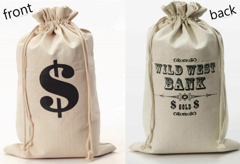 Wild West Canvas Money Bag – Double-Sided Prop Sack with Drawstring 💰🤠