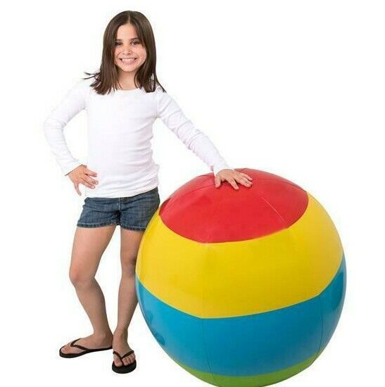 Giant 4-Foot Rainbow Beach Ball – Jumbo Inflatable Fun for Pool & Beach! 🌈