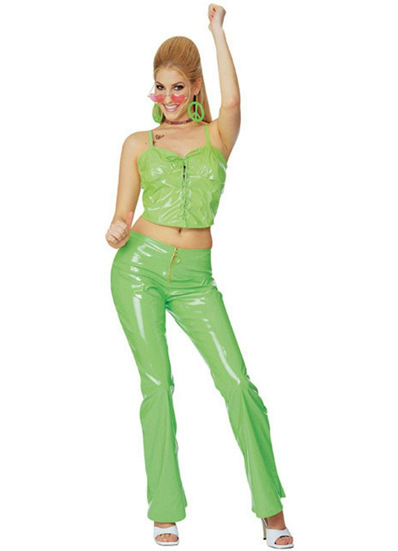 Rubies Lime Green Disco Girl Costume Bustier Bellbottoms Size Medium 10-14