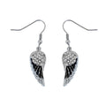 SK2537 Mini Black Painted Winged French Wire Earring White Imitation Crystals
