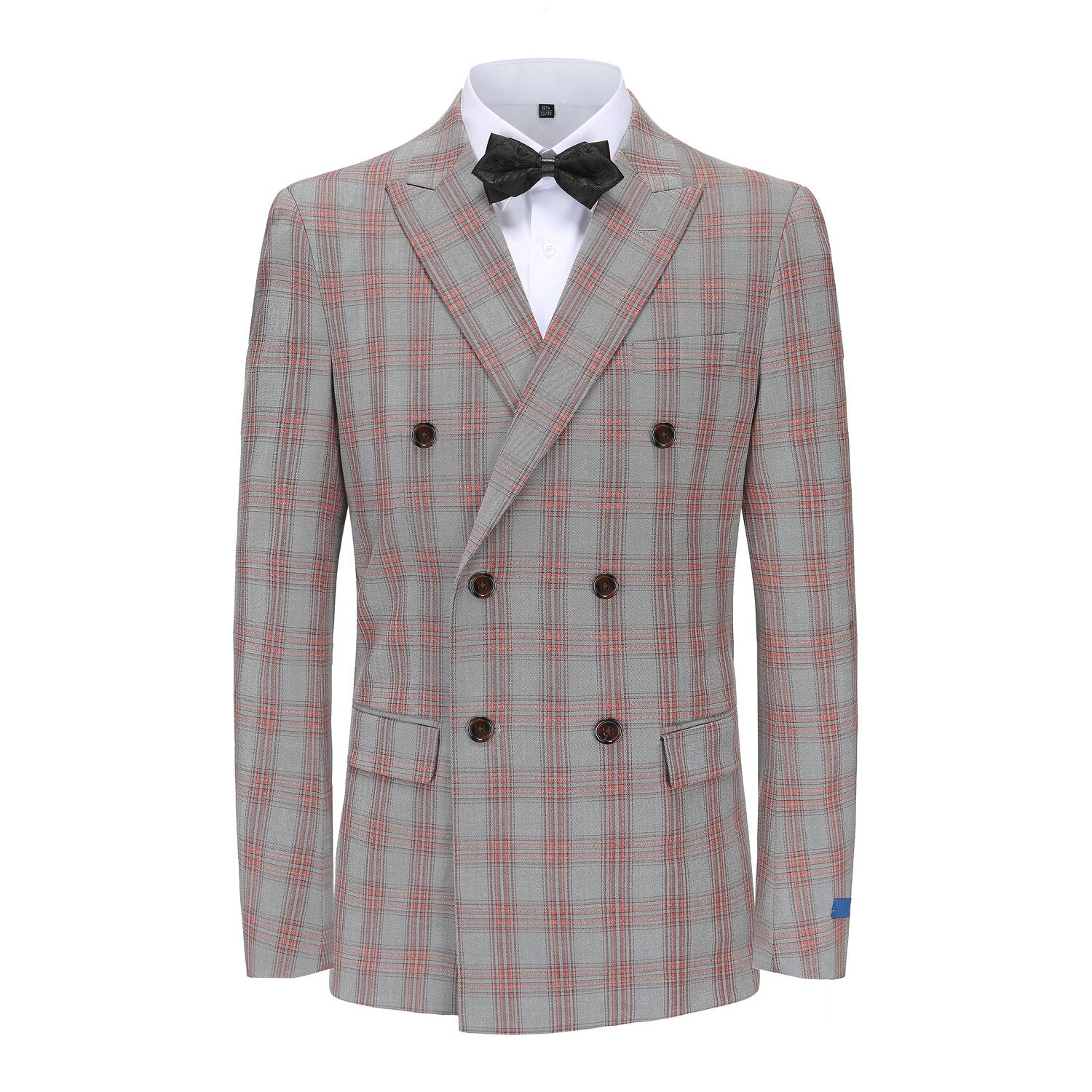 2-Piece Performance Stretch Double Breasted Blue Check Suit // Red