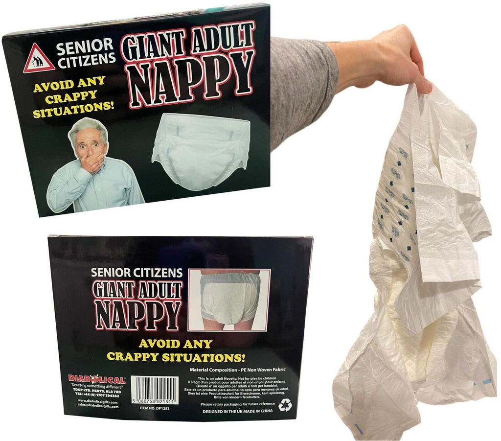 Giant Adult Nappy Diaper – Hilarious Over-the-Hill Gag Gift for Seniors & Birthdays 🤣🧷💩