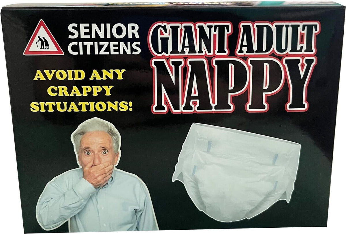 Giant Adult Nappy Diaper – Hilarious Over-the-Hill Gag Gift for Seniors & Birthdays 🤣🧷💩