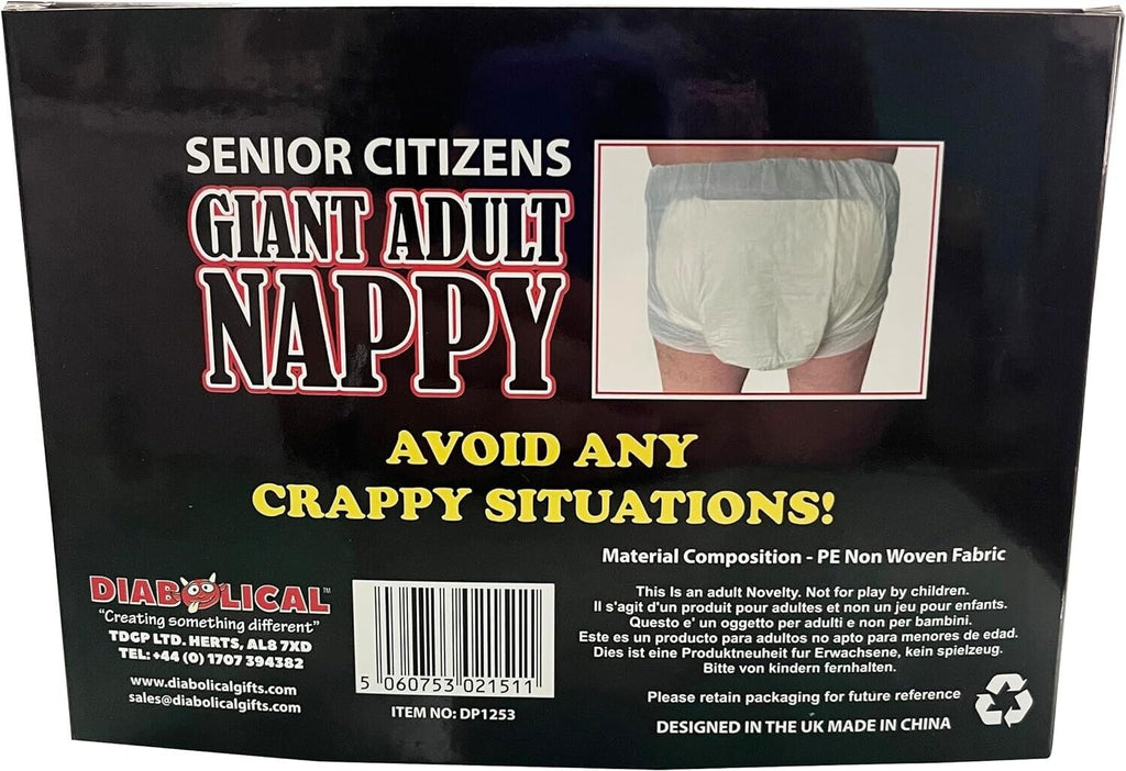 Giant Adult Nappy Diaper – Hilarious Over-the-Hill Gag Gift for Seniors & Birthdays 🤣🧷💩