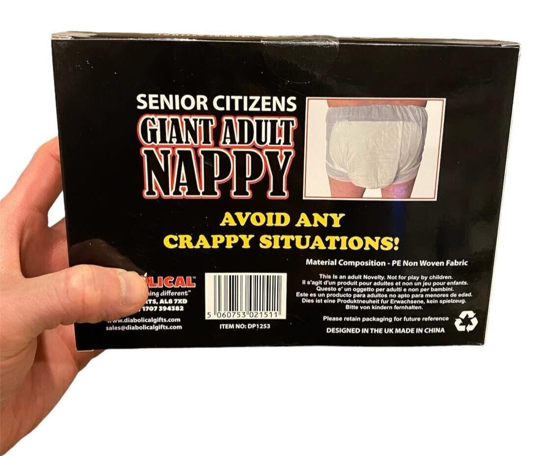Giant Adult Nappy Diaper – Hilarious Over-the-Hill Gag Gift for Seniors & Birthdays 🤣🧷💩