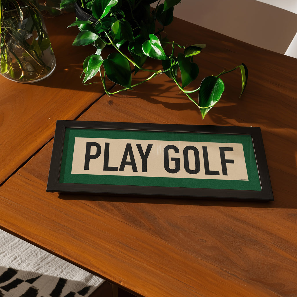 Framed Play Golf Art Scroll Sign