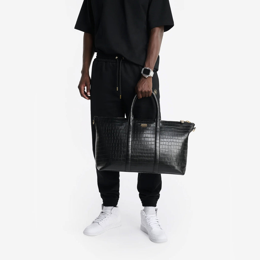 Croc-Embossed Leather Weekend Bag // Black