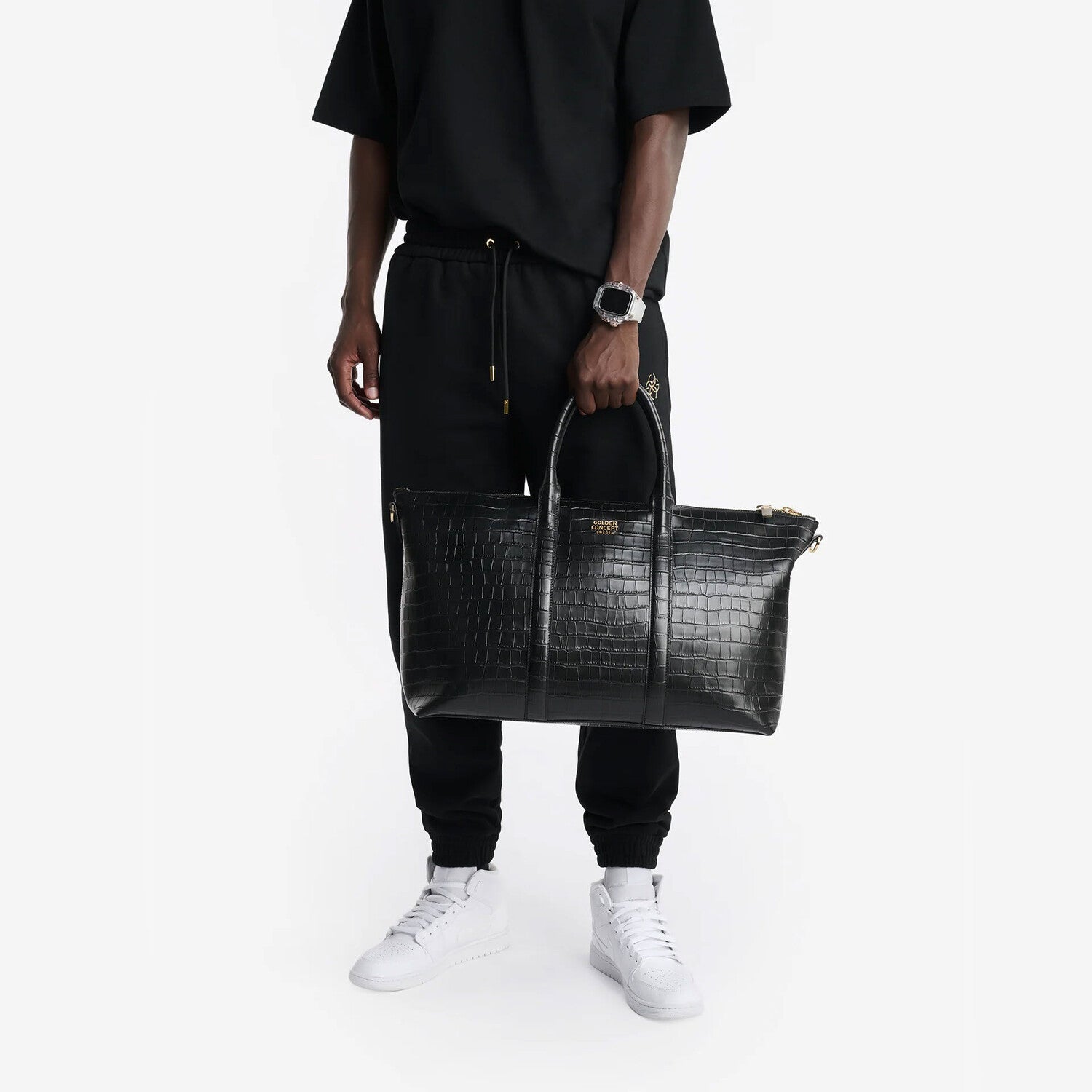 Croc-Embossed Leather Weekend Bag // Black