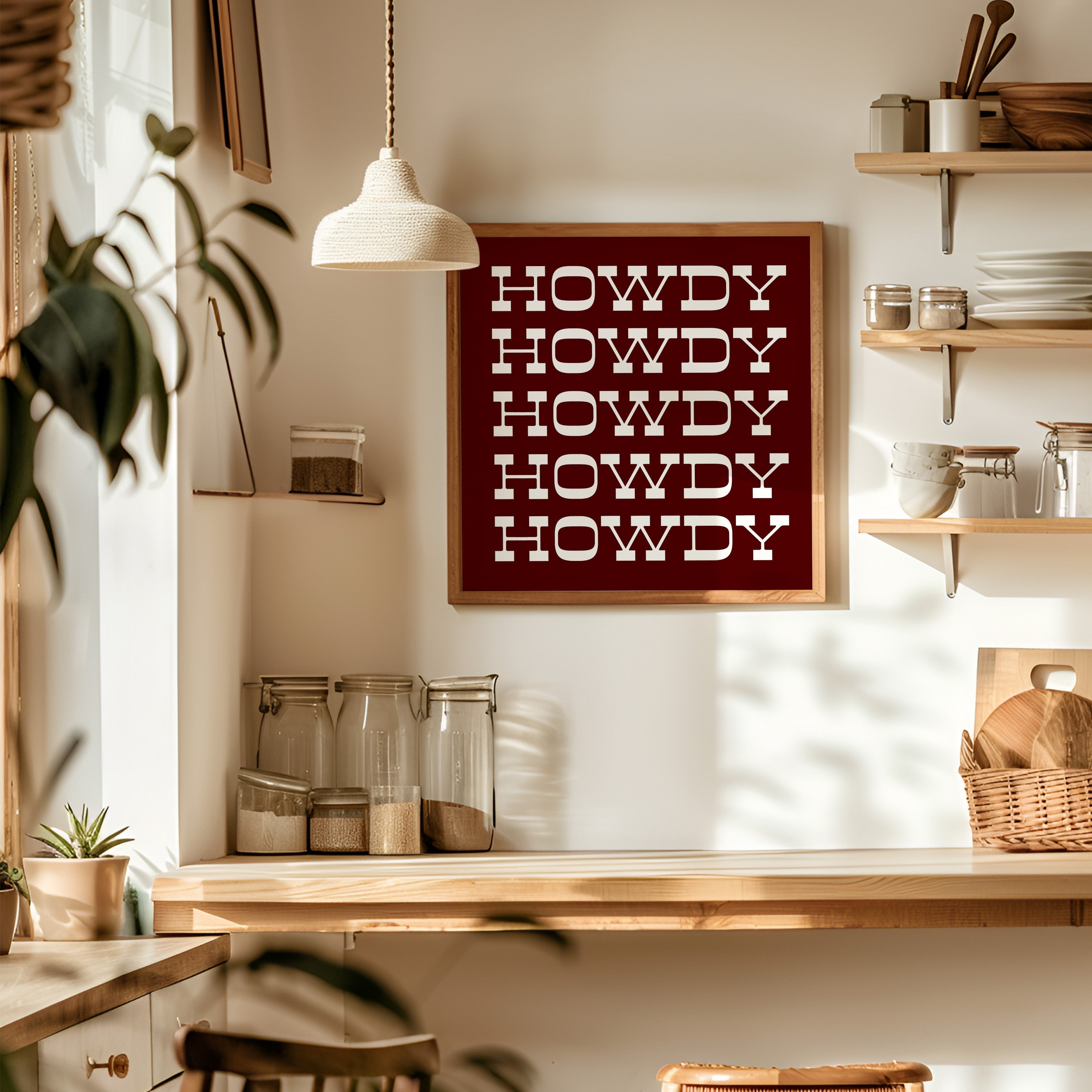 Howdy Typography Art Print Square Maroon and White
