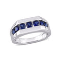 1 1/4 ct TGW Created Blue Sapphire Channel Signet Ring // Sterling Silver