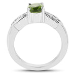 1.13 Carat Genuine Peridot and White Topaz .925 Sterling Silver Ring