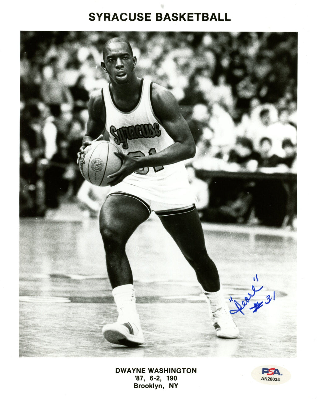 Dwayne Washington Signed/Auto 8x10 Photo Syracuse PSA/DNA 188061