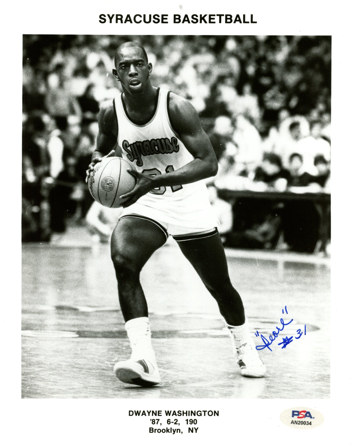 Dwayne Washington Signed/Auto 8x10 Photo Syracuse PSA/DNA 188061