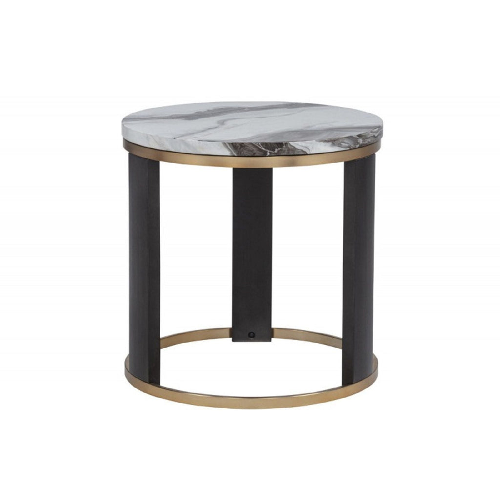 Round End Table - Gold / Brown