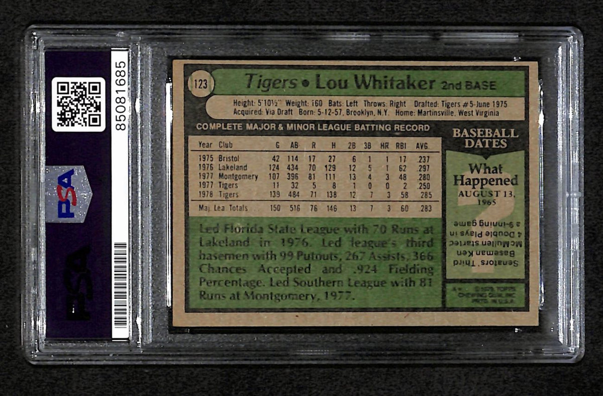 Lou Whitaker Signed 1979 Topps Card #123 Detroit Tigers PSA/DNA 184565