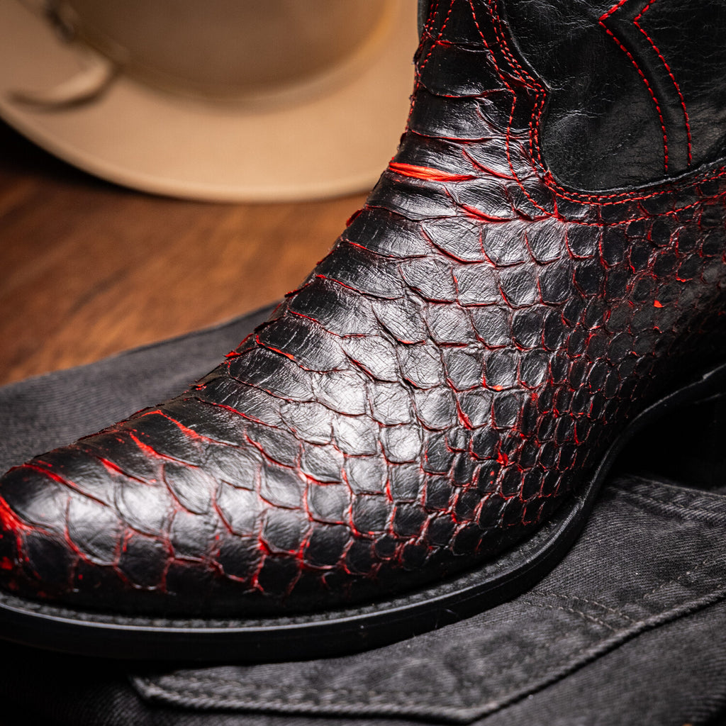 Western Collection Kansas // Python Leather Cowboy Boot // Black Cherry