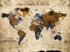World Map Wall Art | Rustic Earth Tone Canvas Print, Antique Travel Map