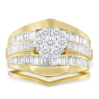 14K Yellow Gold 2-1/3 Cttw Diamond Cluster Channel Set Chevron Shaped Band Engagement Ring & Wedding Band Set