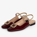 The Rosalinda Burgundy Patent Leather Women Flat Slingback Sandal