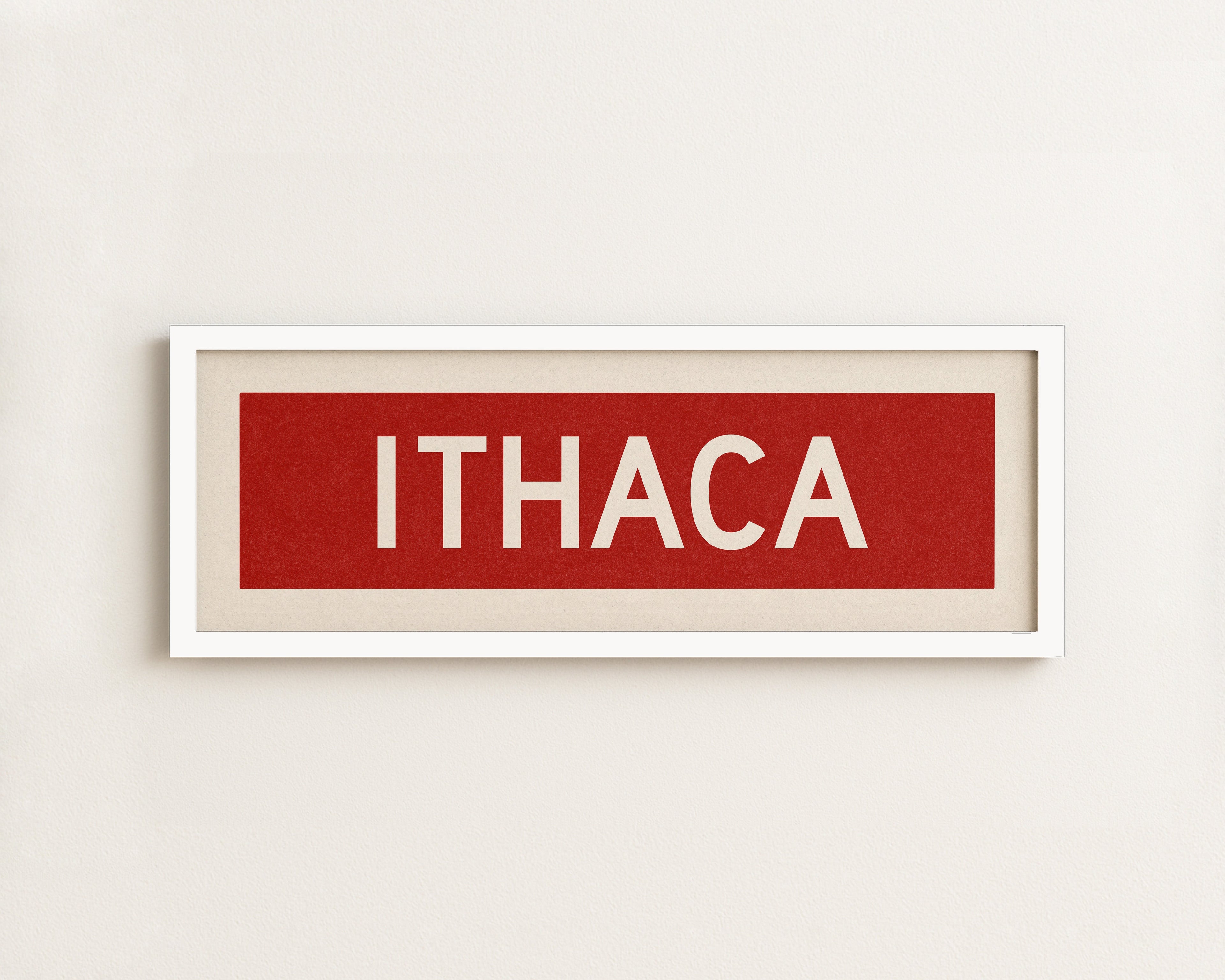 Framed Ithaca Red and White Bus Scroll