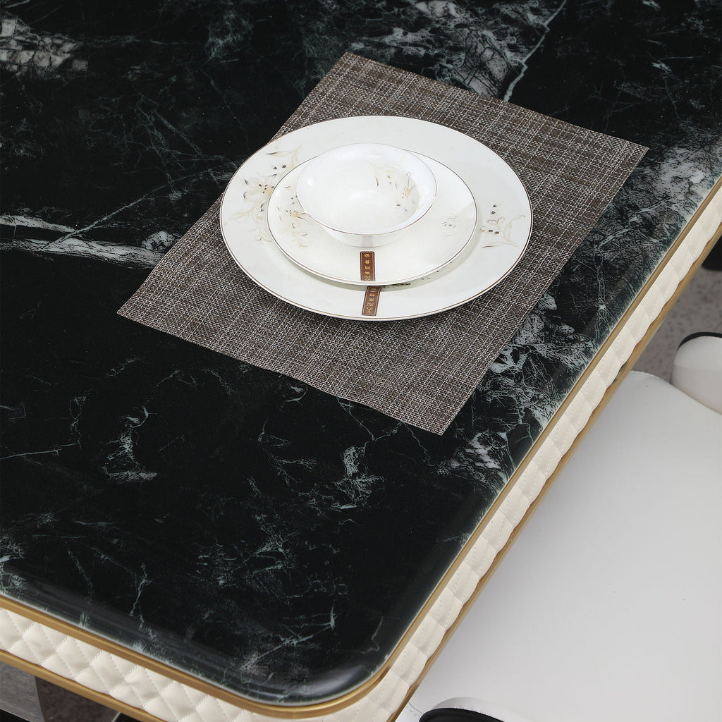 Luxury Modern Dining Table With Faux Marble Top And Dual - Black