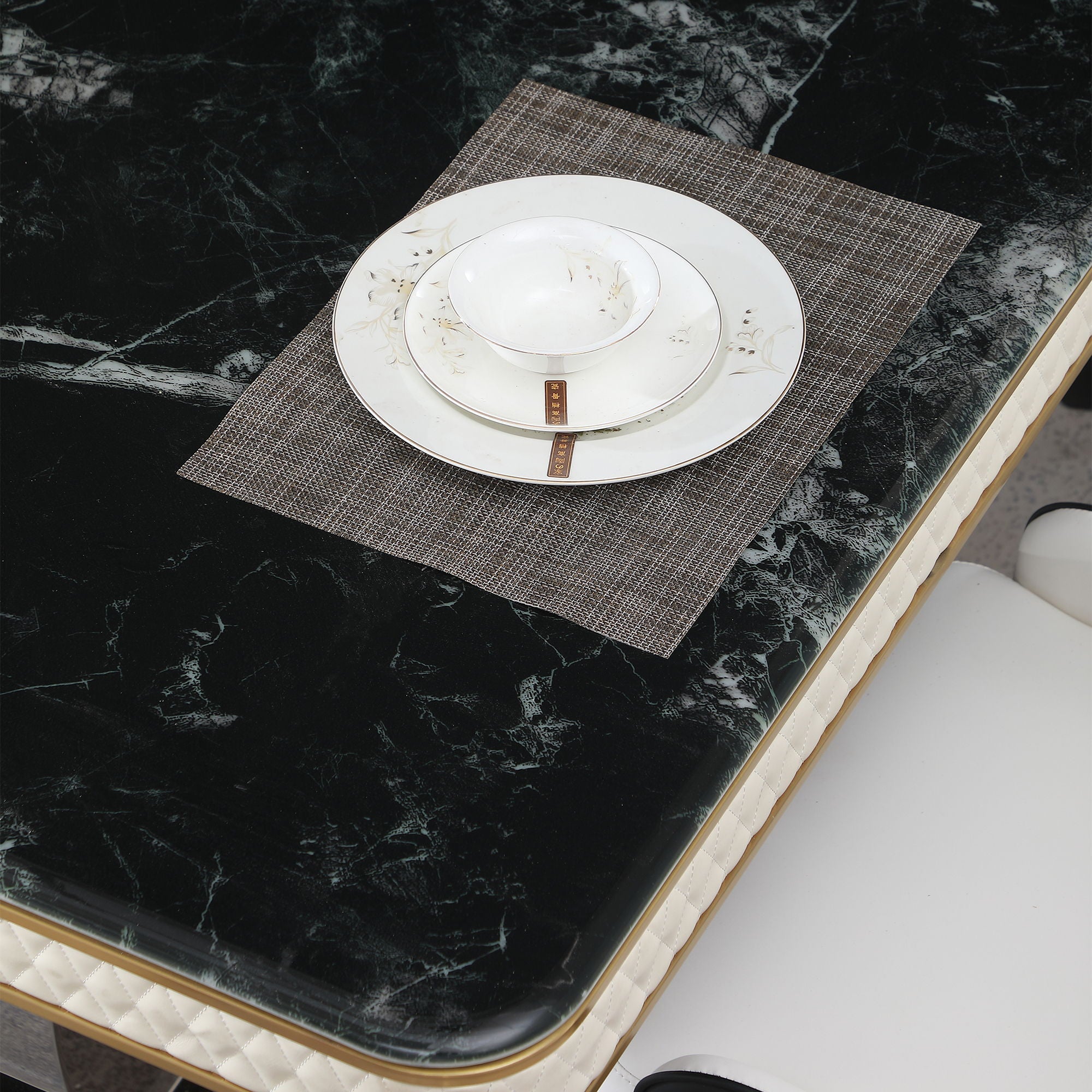 Luxury Modern Dining Table With Faux Marble Top And Dual - Black
