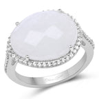 7.33 Carat Genuine White Rainbow Moonstone And White Topaz .925 Sterling Silver Ring