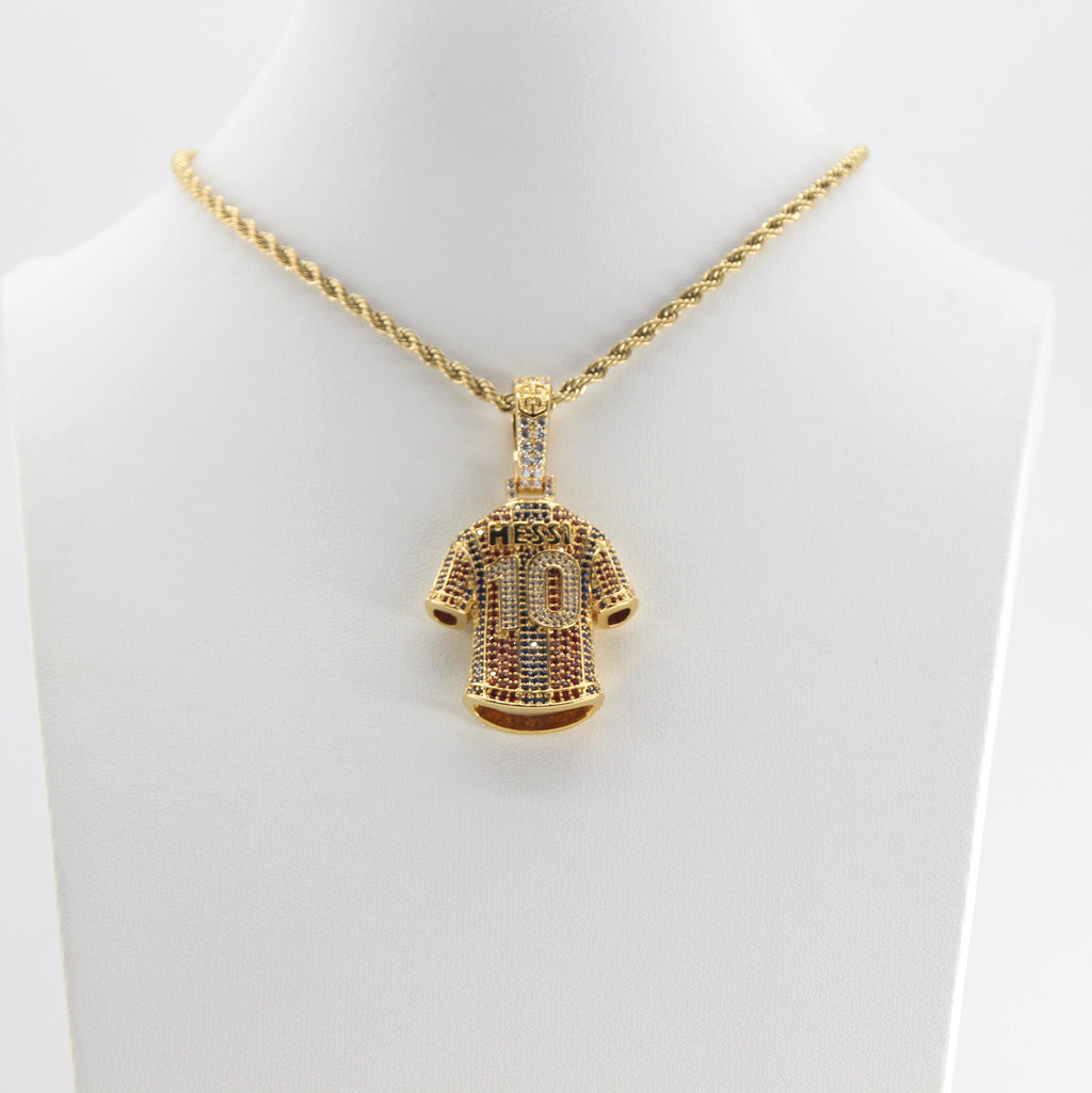 Luxury Football MESSI #10 Jersey Pendant Necklace with Zircon Stones – Perfect Gift for Sports Fans