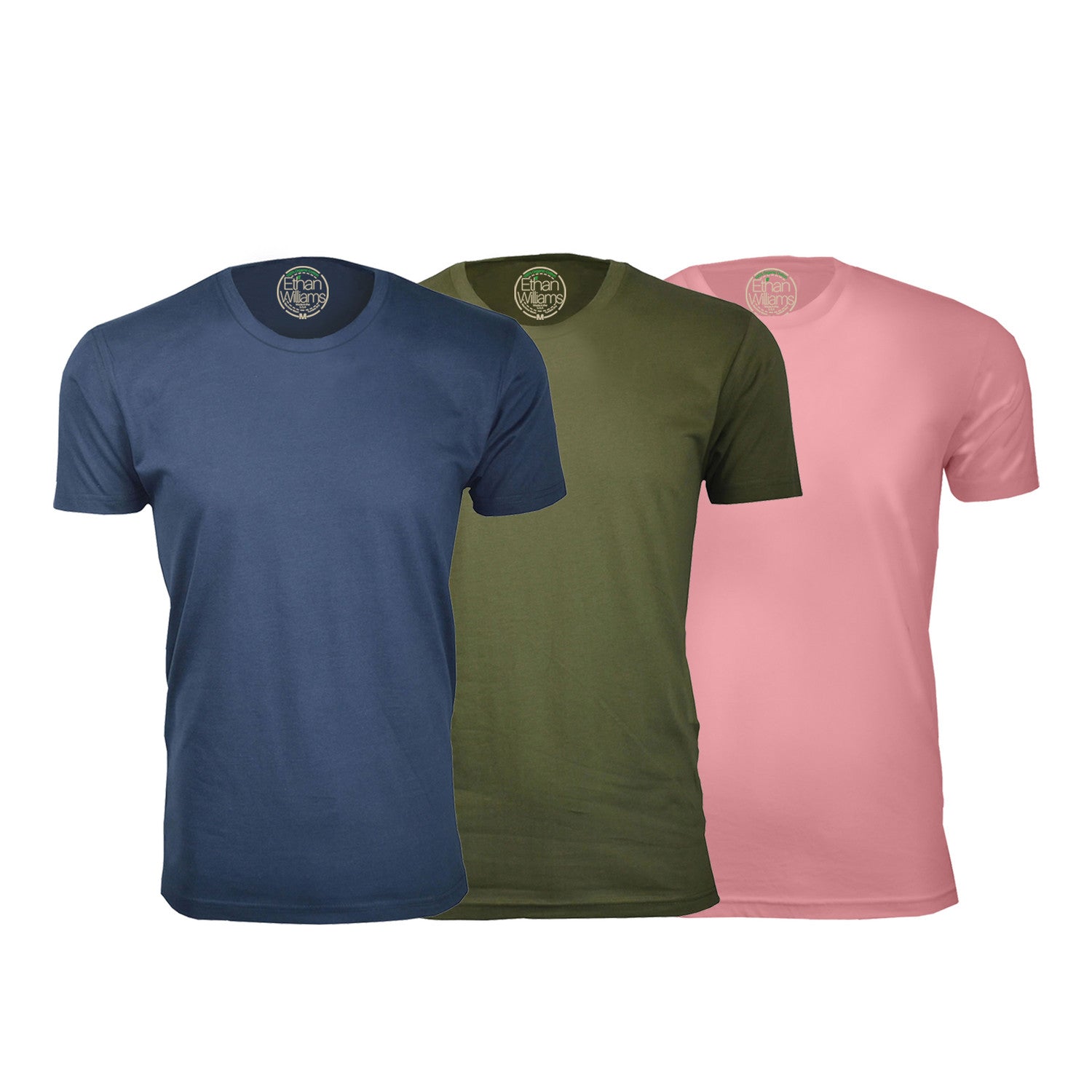 Semi-Fitted Crew Neck T-Shirt // Navy + Military Green + Light Pink // Pack of 3