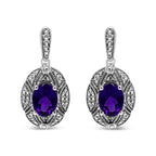 .925 Sterling Silver Diamond Accent and 8x6mm Purple Oval Amethyst Stud Earrings (I-J Color, I1-I2 Clarity)
