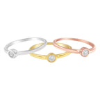 Tri-Color 14K Gold Plated .925 Sterling Silver 1/6 Cttw Round Miracle-Set Diamond Stacking Promise Ring Set (J-K Color, I1-I2 Clarity) - Size 7
