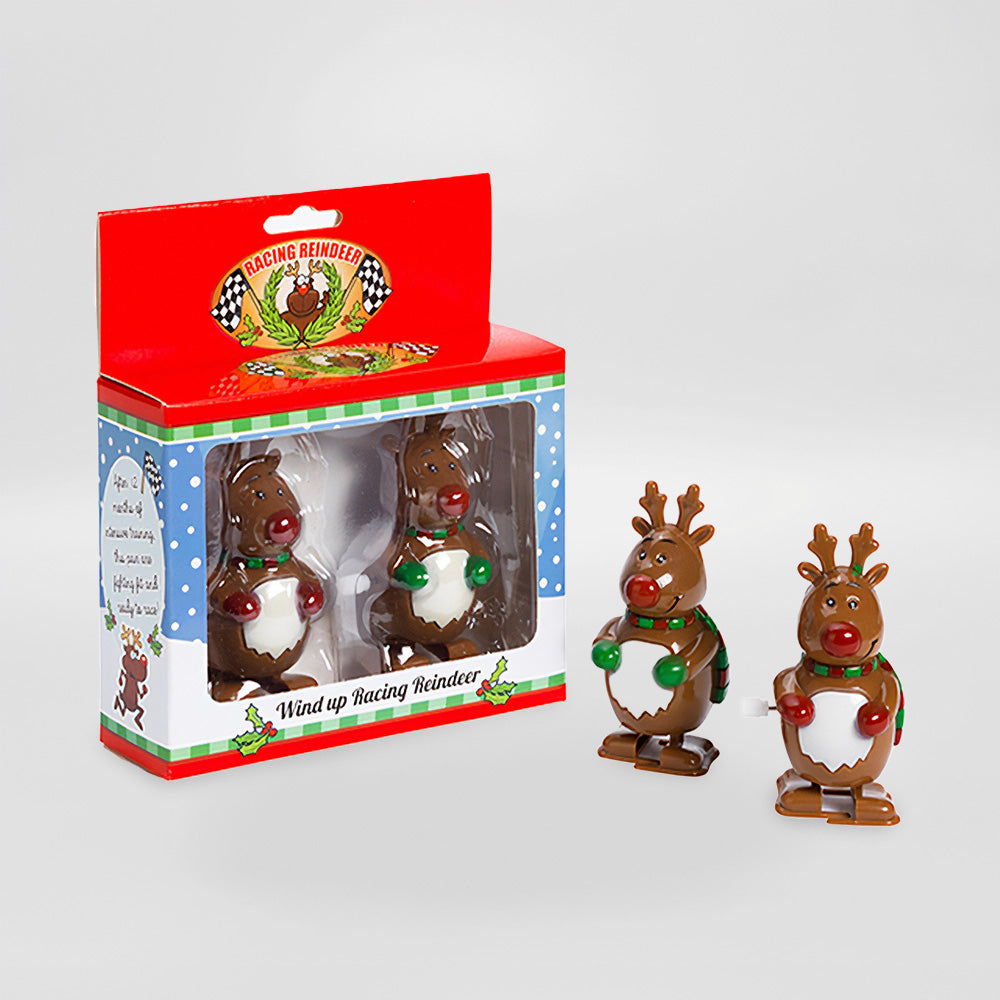 2pk Racing Reindeers - Hilarious Holiday Christmas Wind Up Stocking Stuffer Toys
