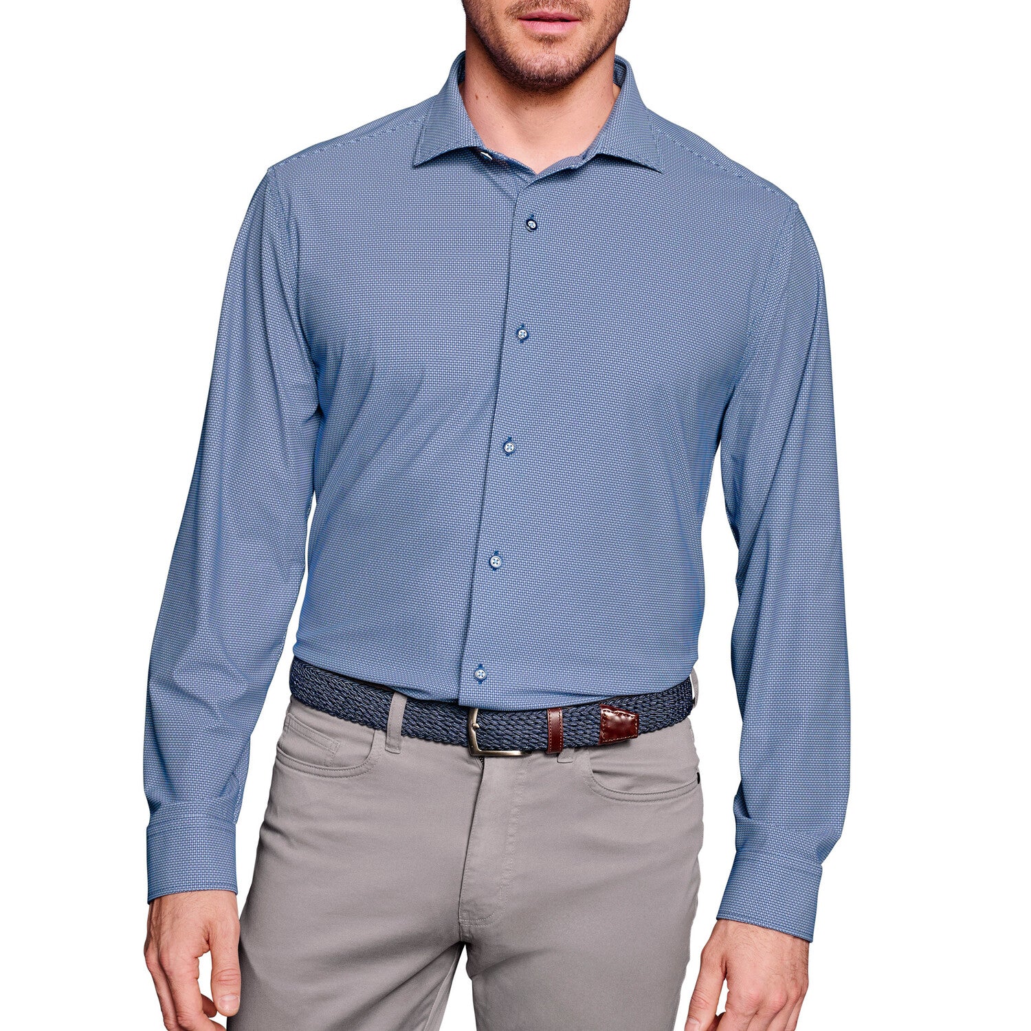 XC+ Motion Long-Sleeve Dress Knit Shirt // Navy Basketweave