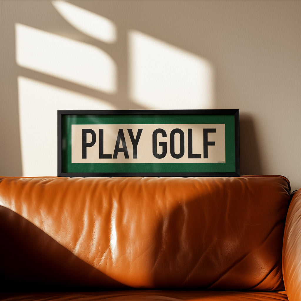 Framed Play Golf Art Scroll Sign