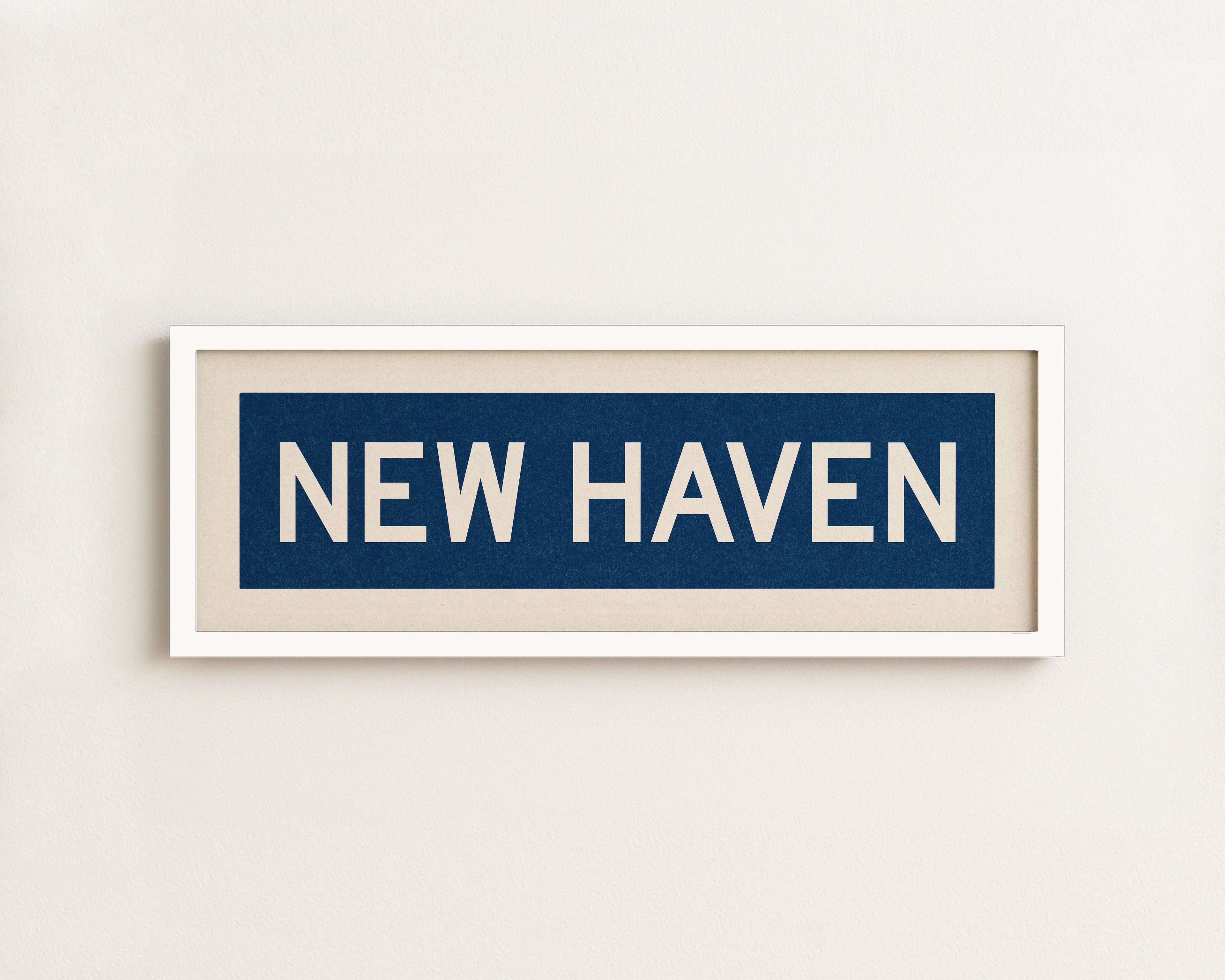 Framed New Haven Blue and White Bus Scroll