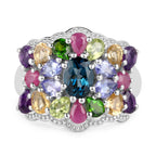 4.02 Carat Genuine Multi Stone .925 Sterling Silver Ring