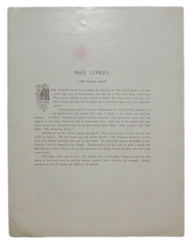 Mike Conley  "Ithaca Giant"   1895 Boxing Gladiators 11x15 Supplement Poster