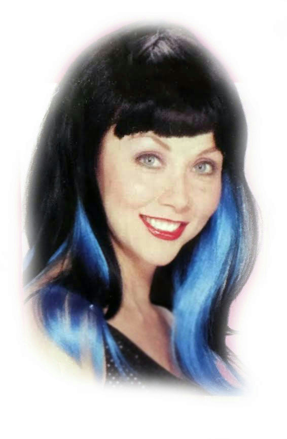 Two Toned Black with Blue Streak Chunks Underneath Vamp Women's Costume Wig