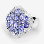 2.41 Carat Genuine Tanzanite and White Topaz .925 Sterling Silver Ring