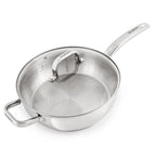 BergHOFF Belly Shape 18/10 Stainless Steel 9.5" Deep Skillet with Glass Lid, 3.2qt