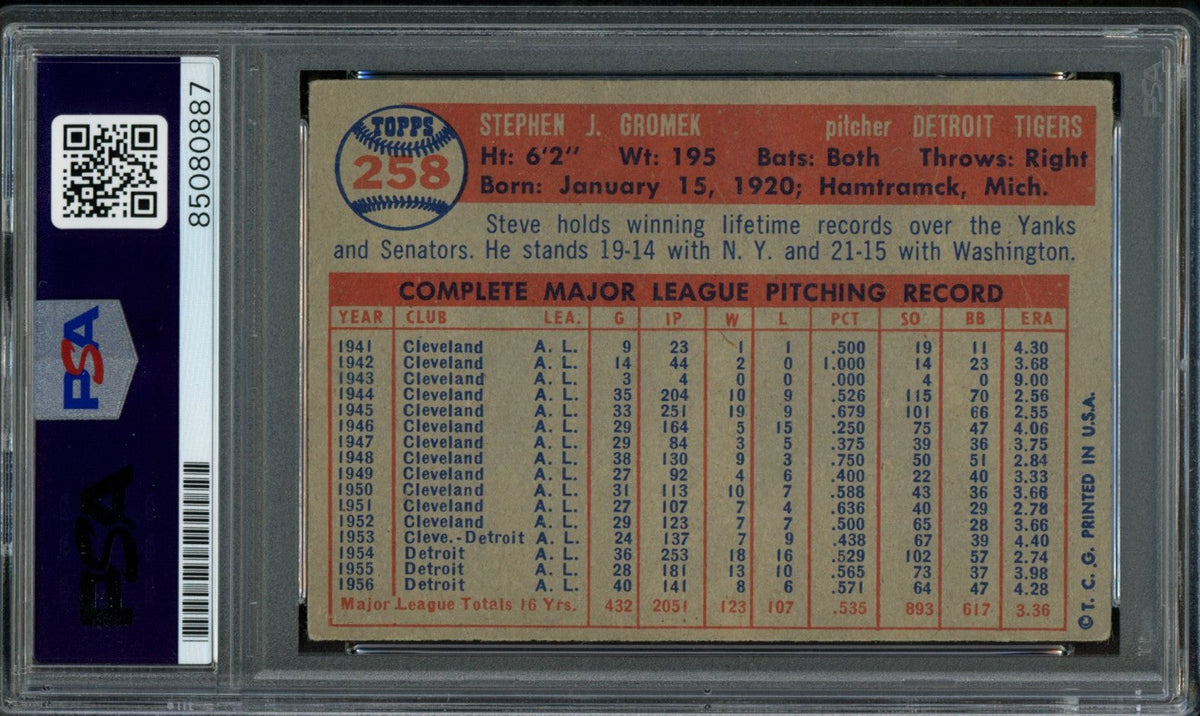 Steve Gromek Signed 1957 Topps Trading Card #258 Detroit Tigers PSA/DNA 183598