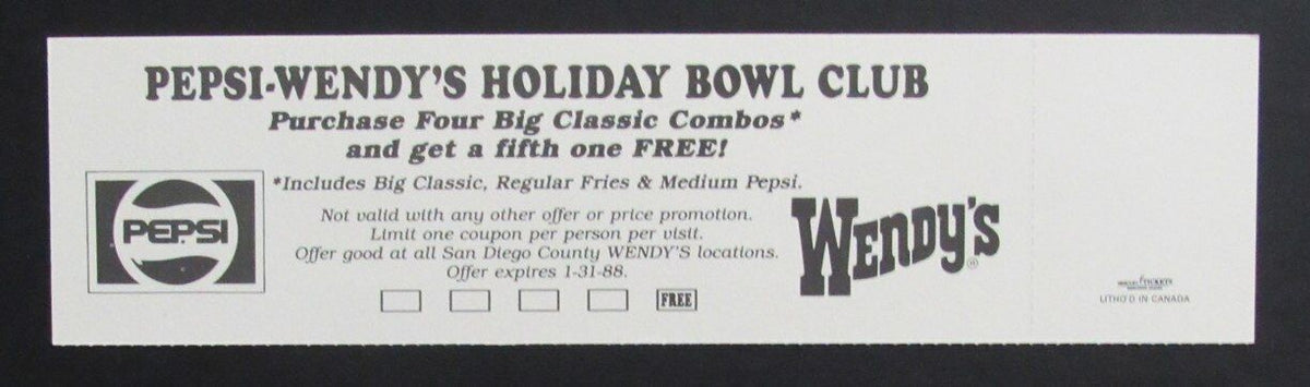 1987 Holiday Bowl College Football Game Full Ticket Iowa vs. Wyoming