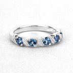 0.74 Carat Genuine London Blue Topaz and White Topaz .925 Sterling Silver Ring