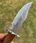 Exquisite Custom Handmade Damascus Hunting Knife | Stained Rose Wood Handle | 10 Inches | Leather Sheath |