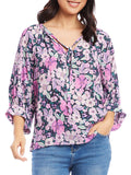 Karen Kane Floral Print Blouson Sleeve Top Gray Size XS