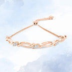 14K Rose Gold Plated .925 Sterling Silver 1/10 Cttw Diamond Alternating Swirl link Bolo Bracelet (I-J Color, I2-I3 Clarity) - 6" to 9" Adjustable