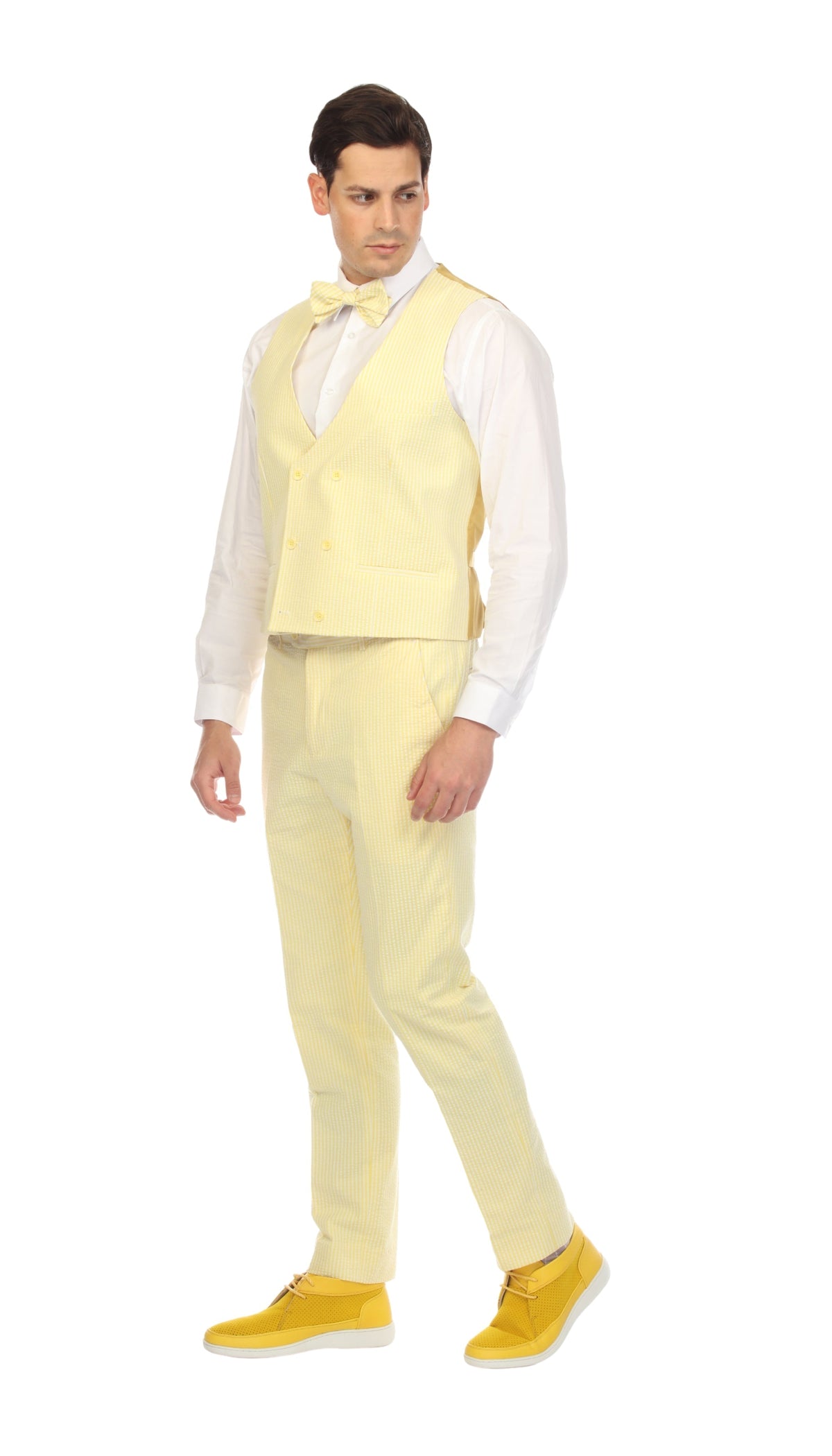 Men's Yellow Double Breasted Seersucker Vest – Grant